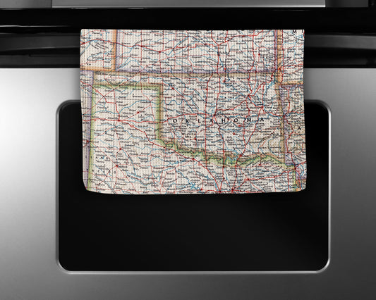 Oklahoma Map Tea Towel | Waffle-Weave Kitchen Towel Gift