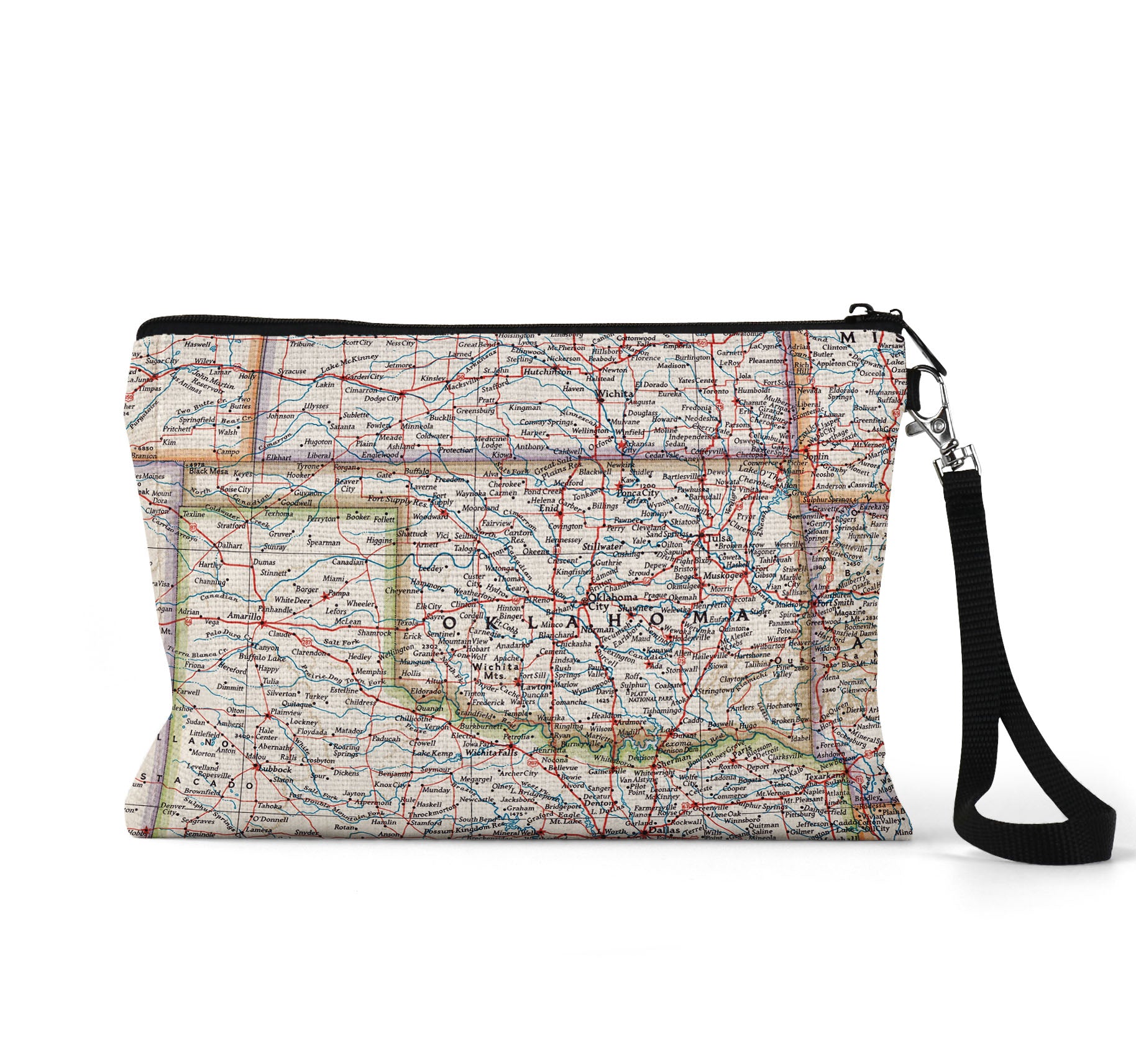 Oklahoma map wristlet travel pouch