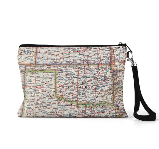 Oklahoma map wristlet travel pouch