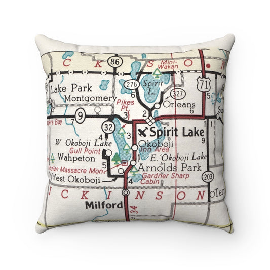 Okoboji Iowa vintage map pillow