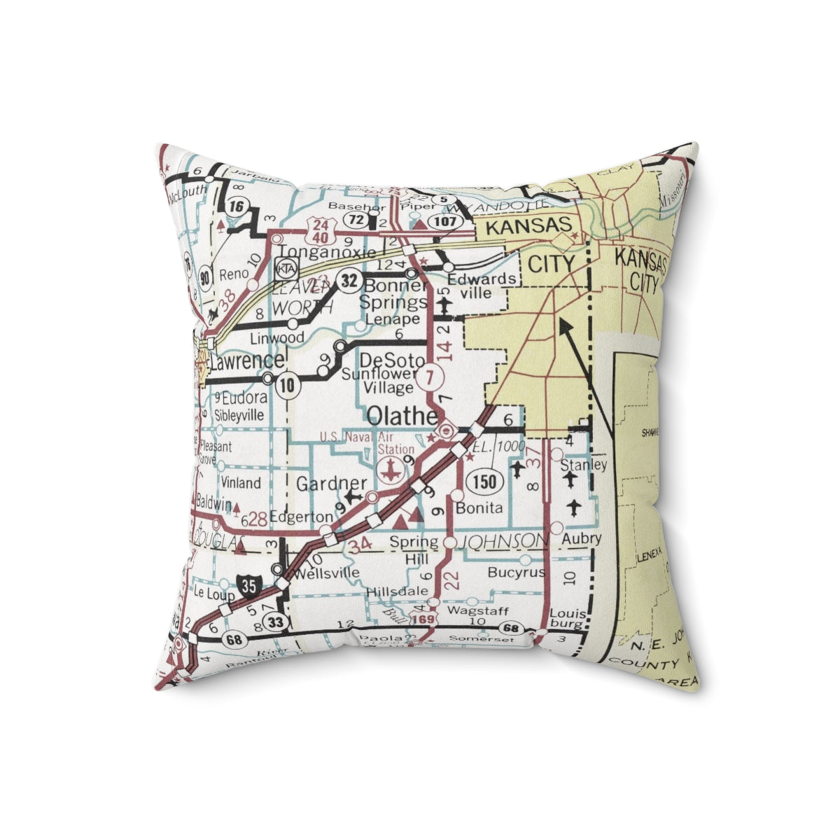 Olathe Kansas vintage map pillow