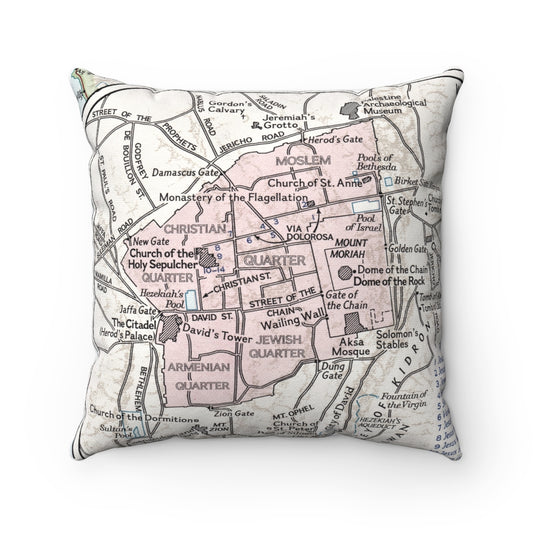 Old City of Jerusalem vintage map pillow