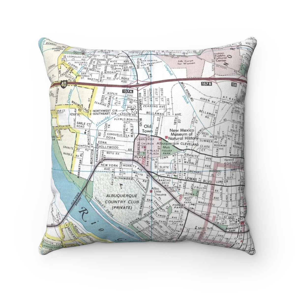 Old Town Albuquerque vintage map pillow