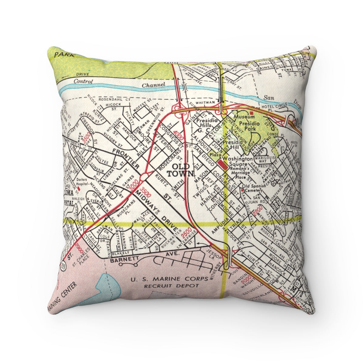 Old Town San Diego vintage map pillow