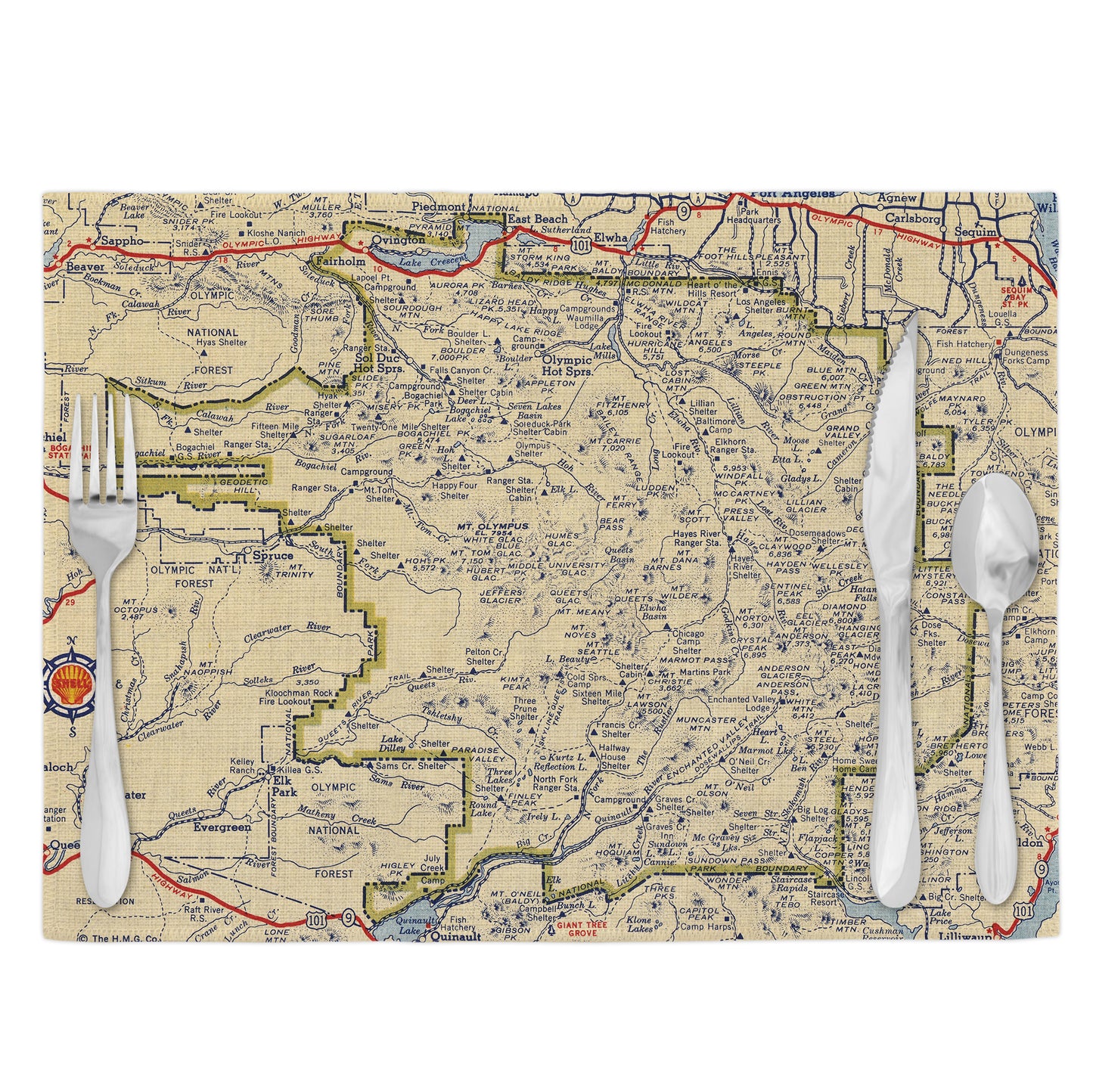 Olympic National Park Vintage Map Placemats Set of 4