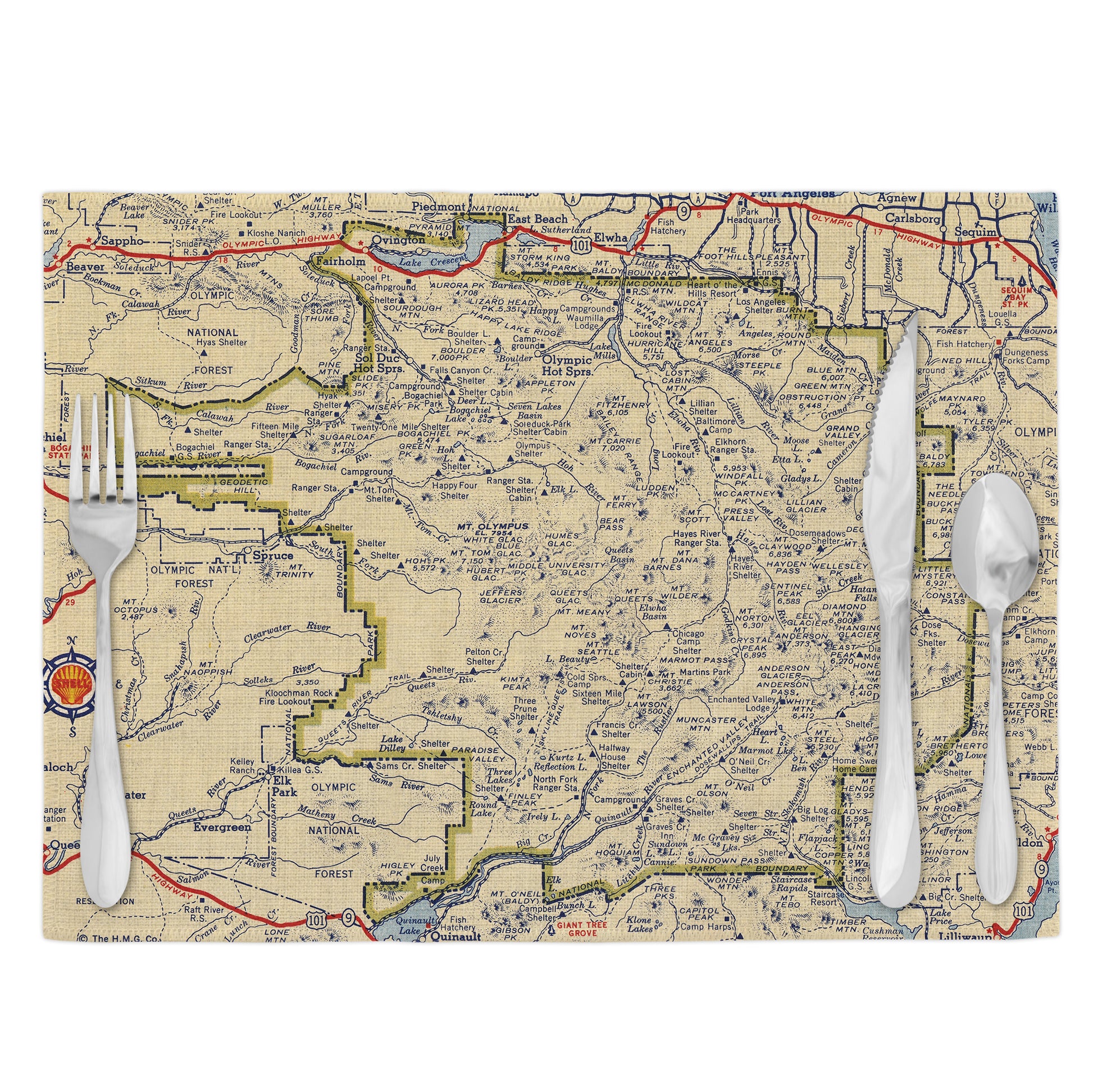 Olympic National Park Vintage Map Placemats Set of 4
