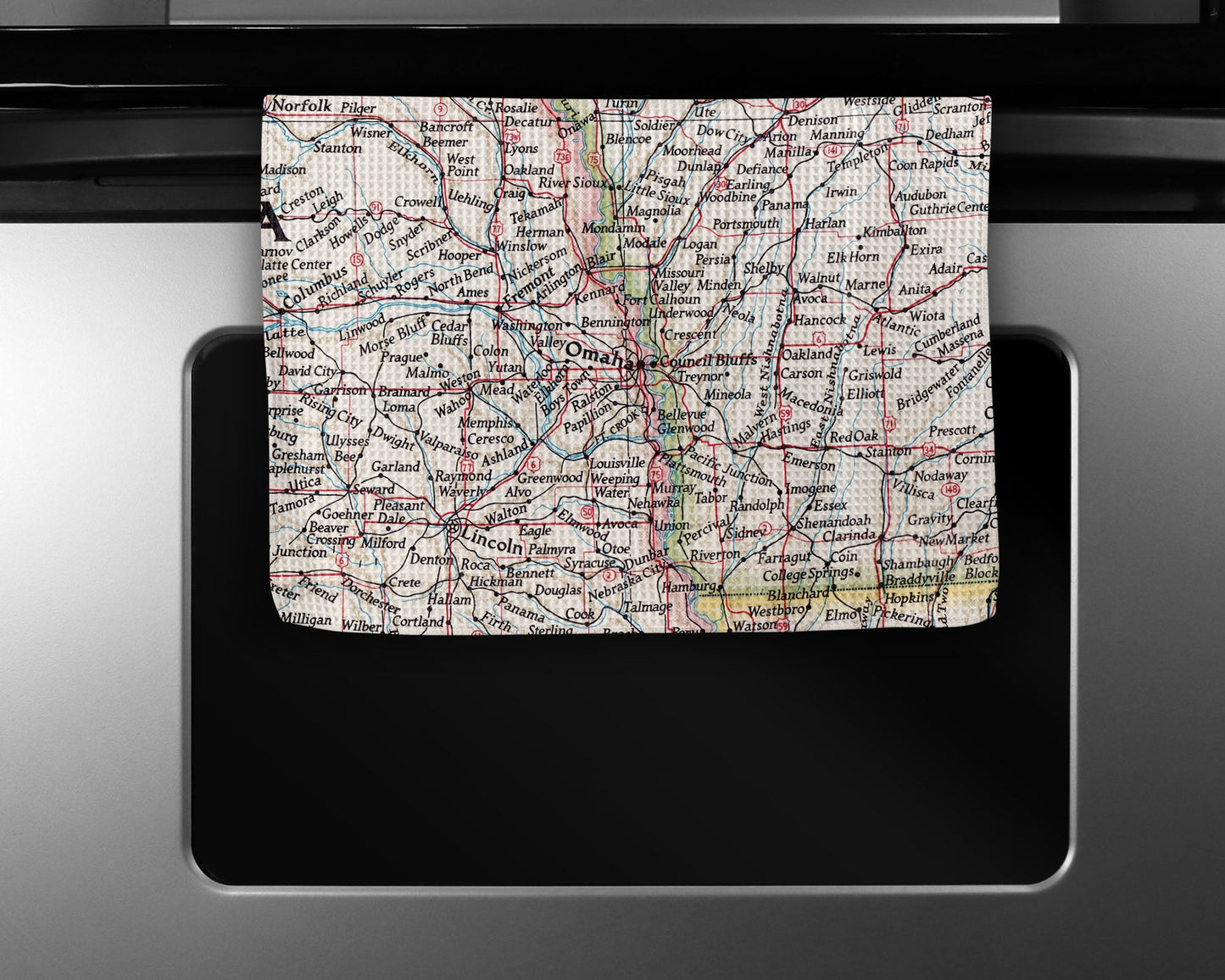 Omaha Nebraska Map Tea Towel | Waffle-Weave Kitchen Towel Gift