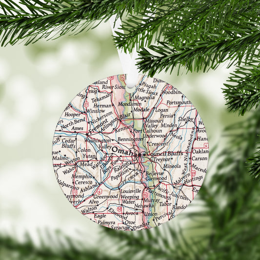 Omaha Nebraska Vintage Map Ornament