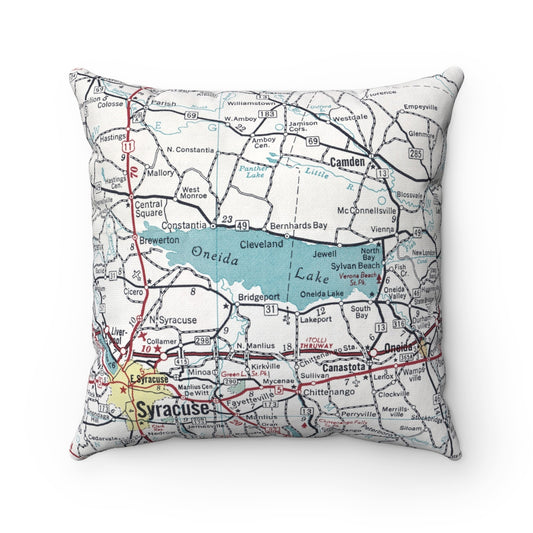 Oneida Lake New York Map Throw Pillow | Vintage Upstate Lake Home Decor