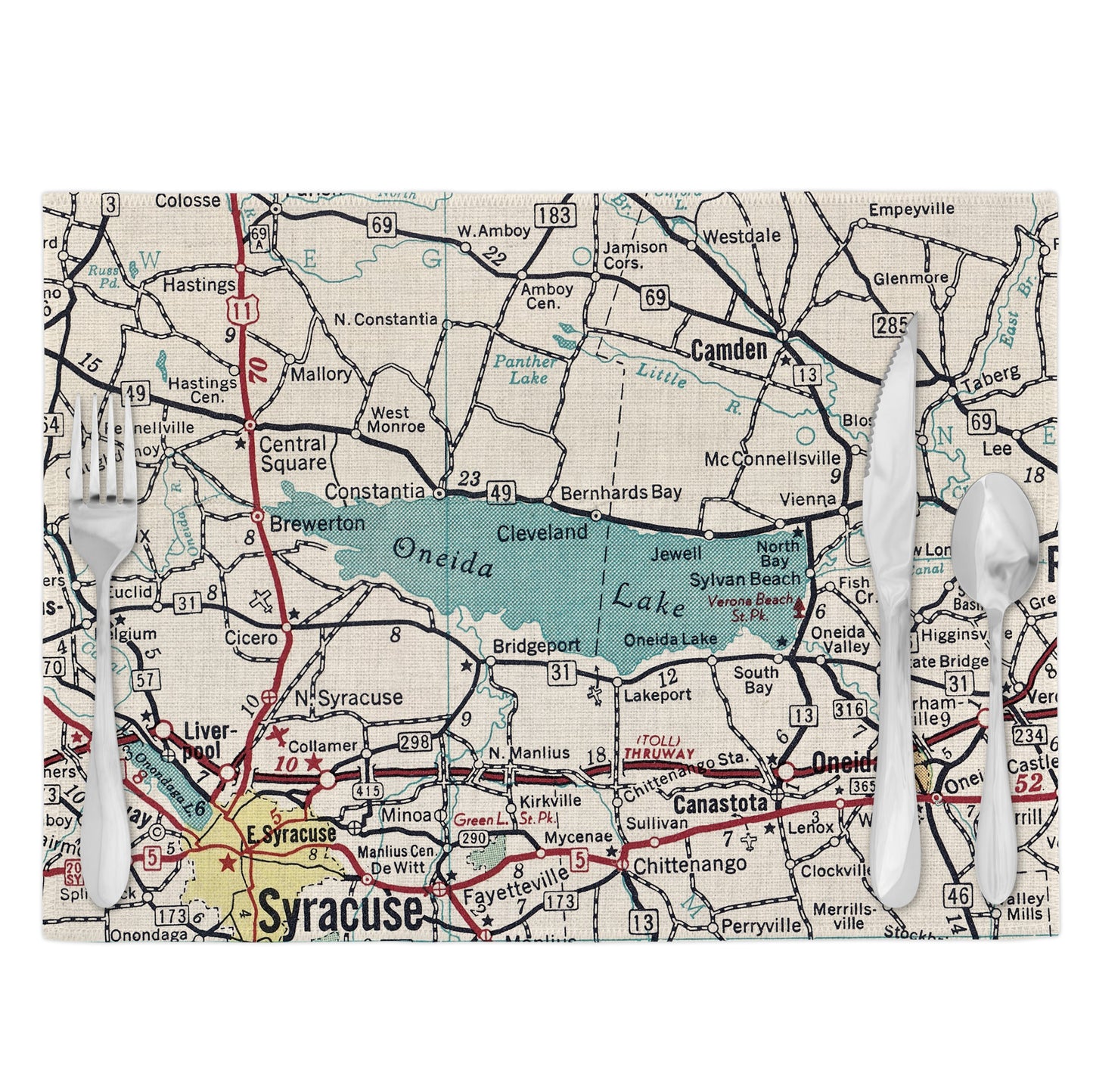 Oneida Lake New York Vintage Map Placemats Set of 4