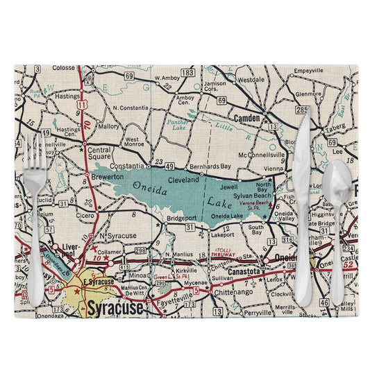 Oneida Lake New York Vintage Map Placemats Set of 4