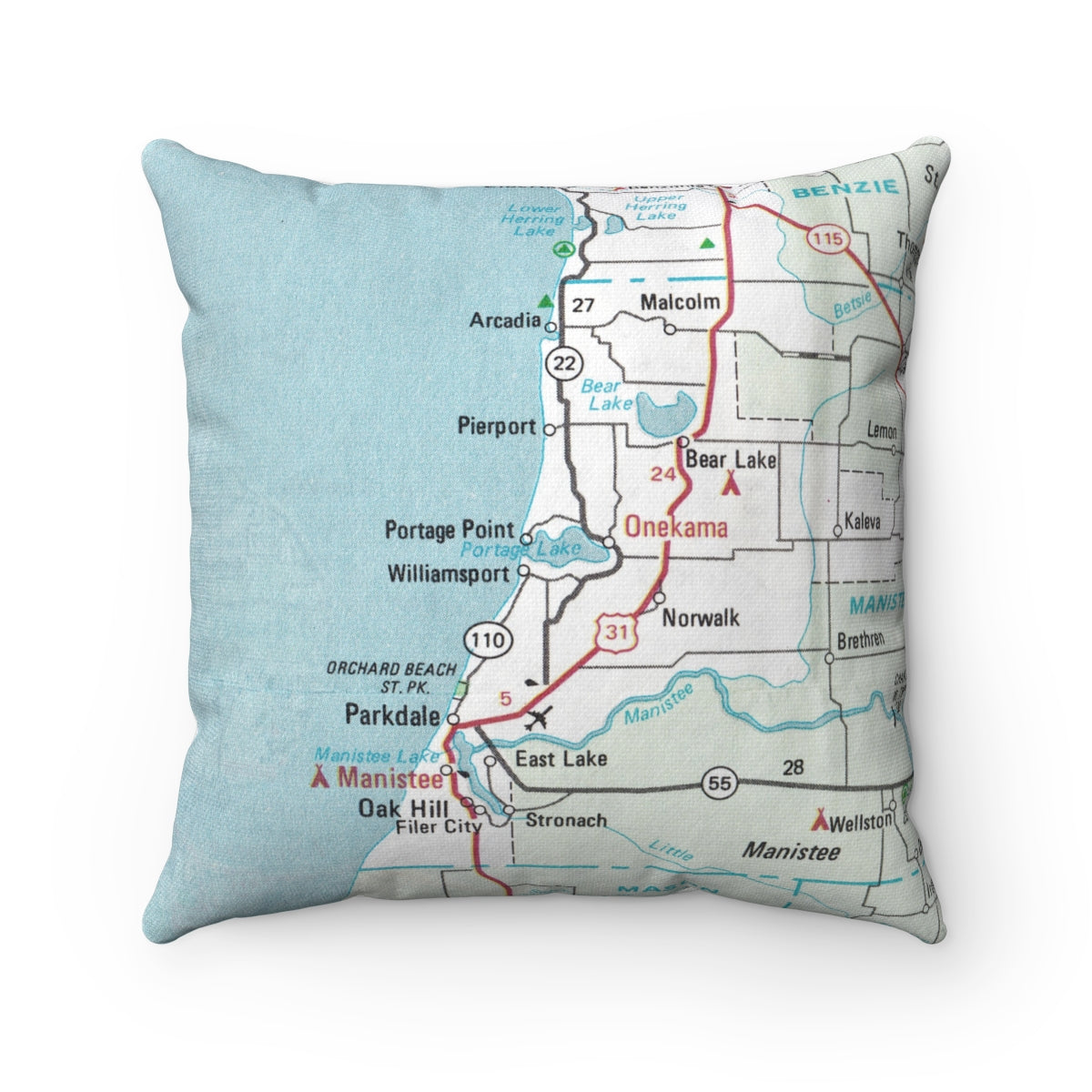 Onekama Michigan vintage map pillow