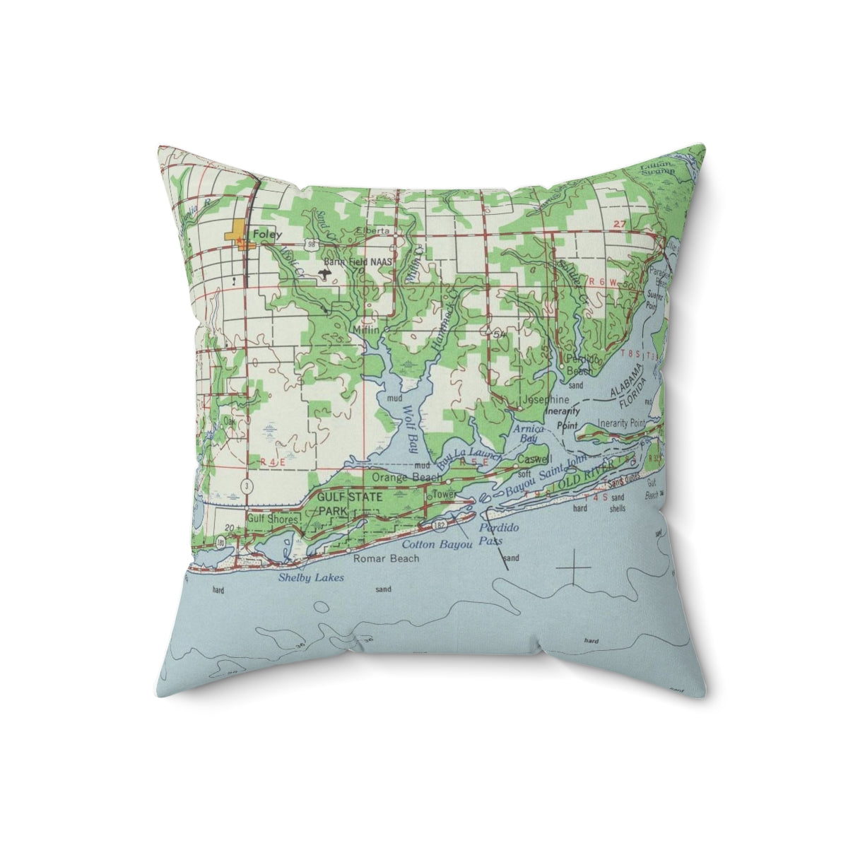 Orange Beach Alabama vintage map pillow