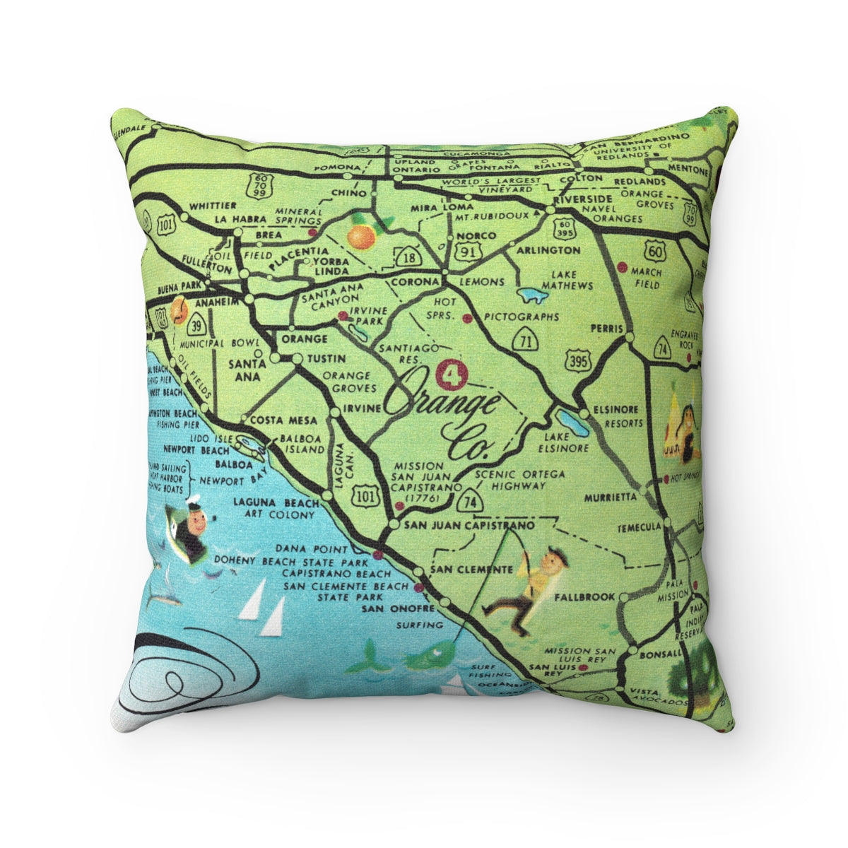 Orange County California vintage map pillow