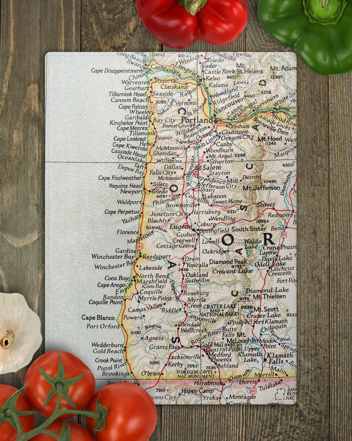 Oregon Coast Vintage Map Glass Cutting Board | Beach House Gift