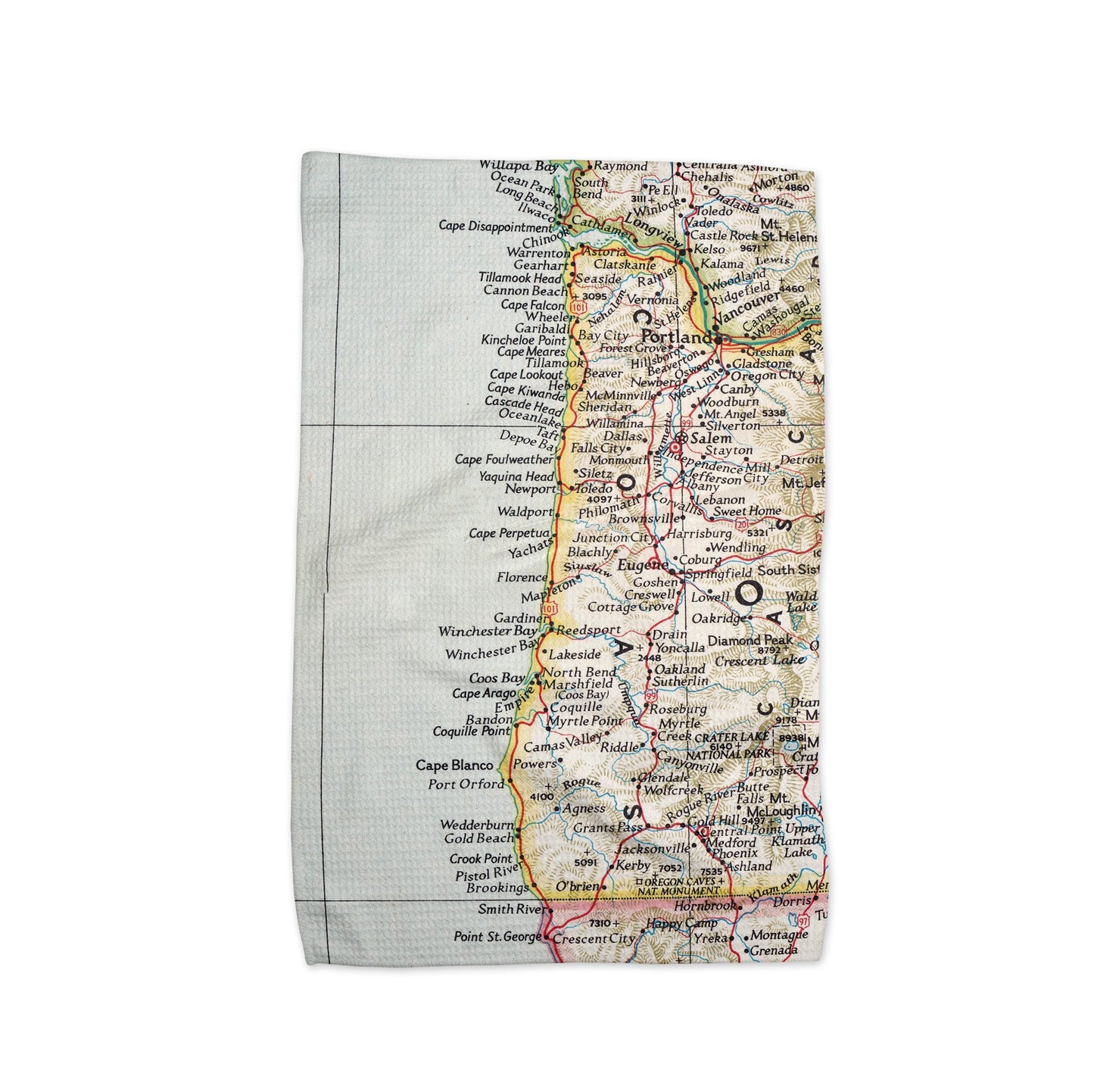 Oregon Coast Map Tea Towel | Waffle-Weave Kitchen Towel Gift