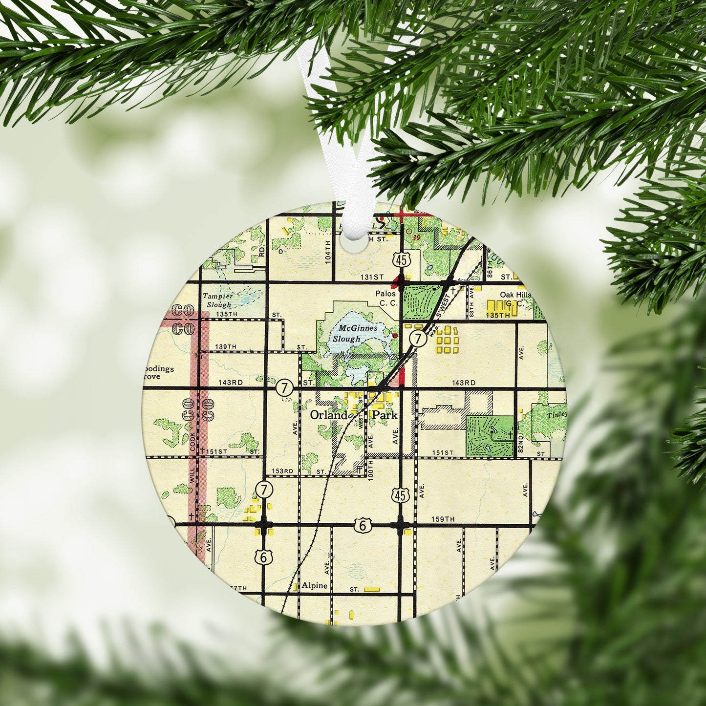 Orland Park Illinois Vintage Map Ornament