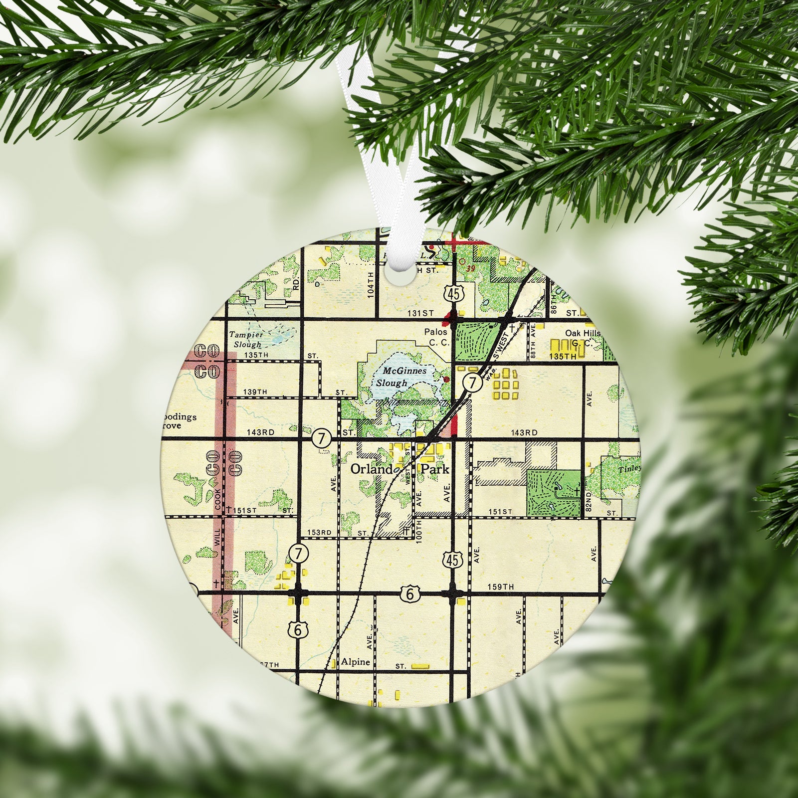 Orland Park Illinois Vintage Map Ornament