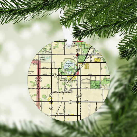 Orland Park Illinois Vintage Map Ornament