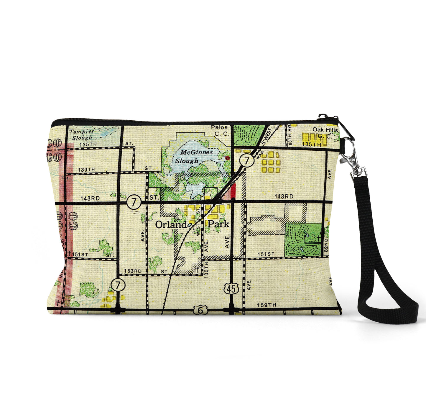 Orland Park Illinois map wristlet travel pouch