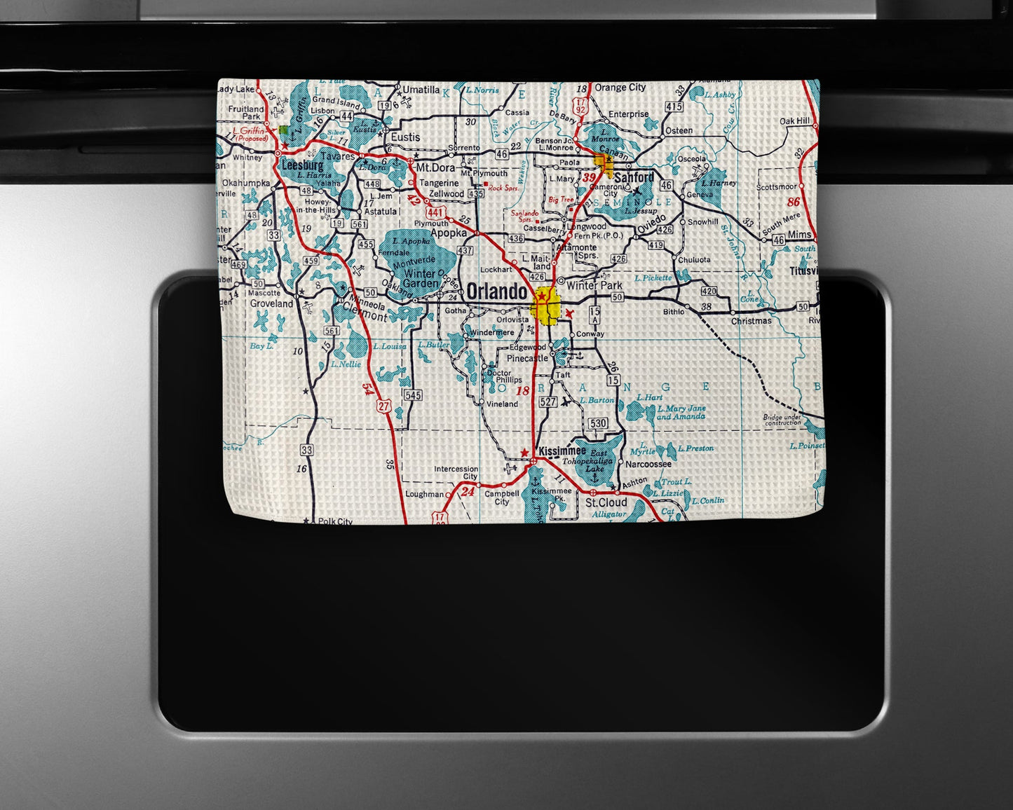 Orlando Florida Map Tea Towel | Waffle-Weave Kitchen Towel Gift