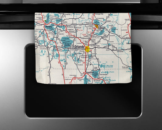 Orlando Florida Map Tea Towel | Waffle-Weave Kitchen Towel Gift