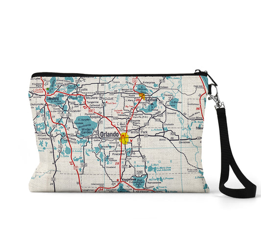 Orlando Florida map wristlet travel pouch