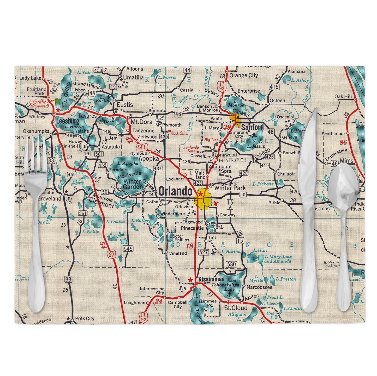 Orlando Florida Vintage Map Placemats Set of 4