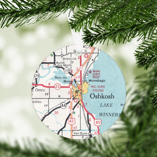 Oshkosh Wisconsin Vintage Map Ornament
