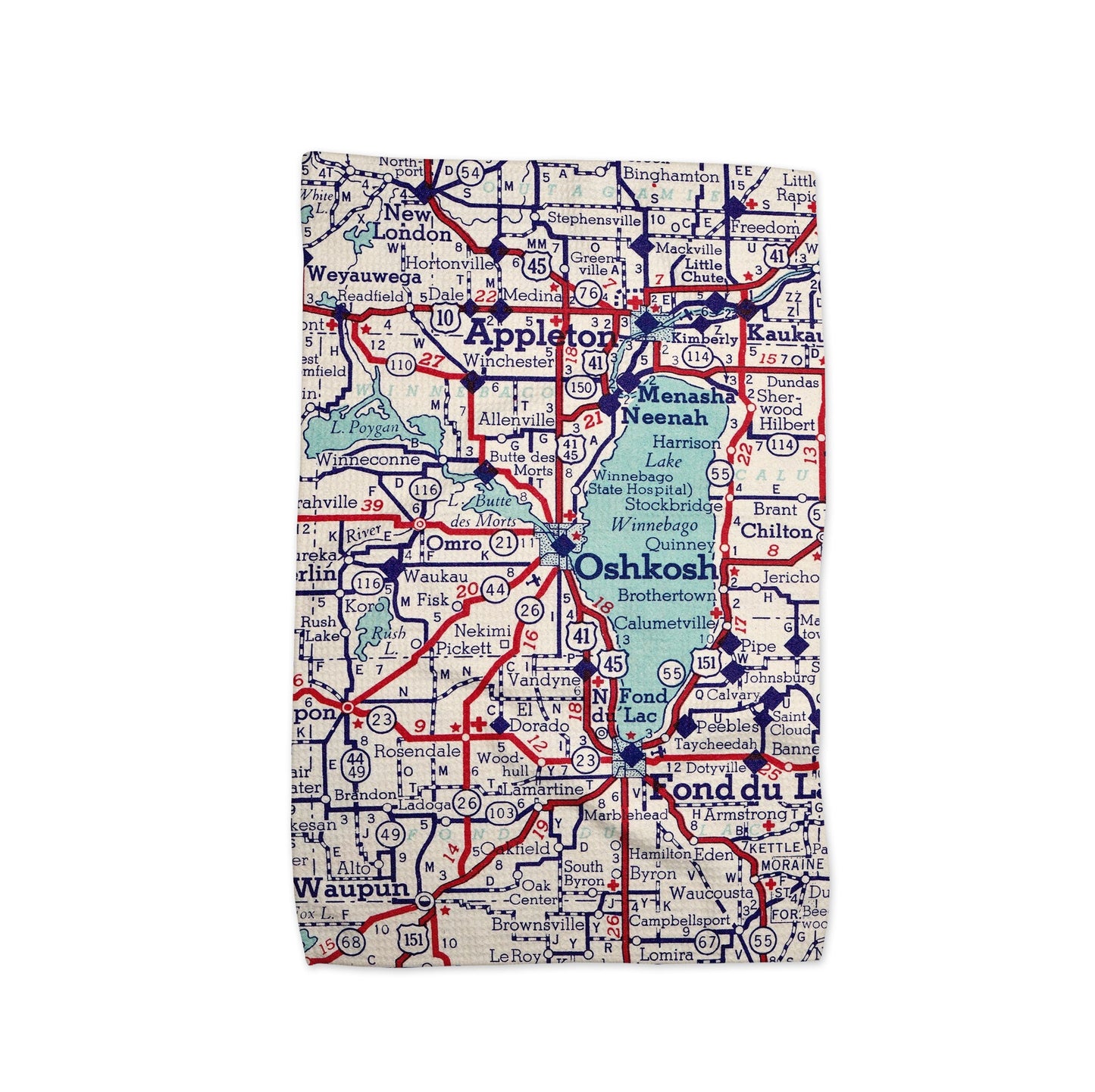 Oshkosh Wisconsin Map Tea Towel | Waffle-Weave Kitchen Towel Gift