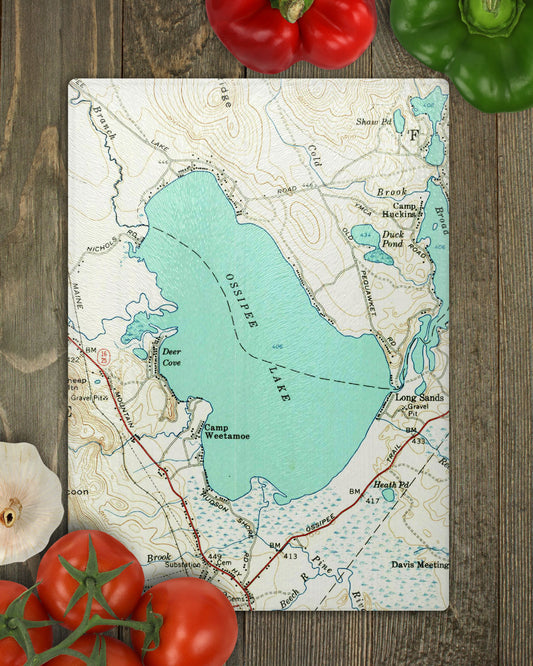 Ossipee Lake New Hampshire Vintage Map Glass Cutting Board