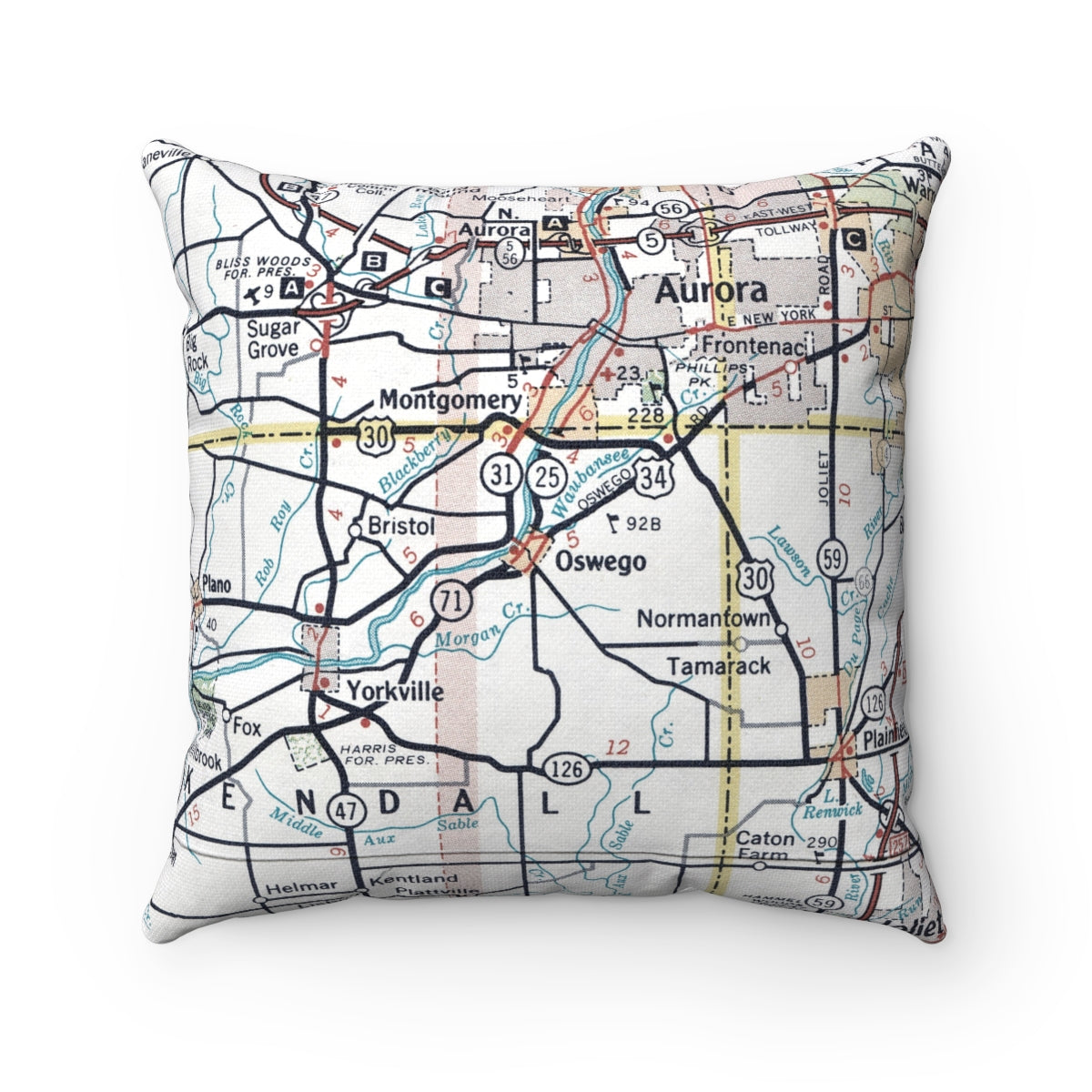 Oswego Illinois vintage map pillow