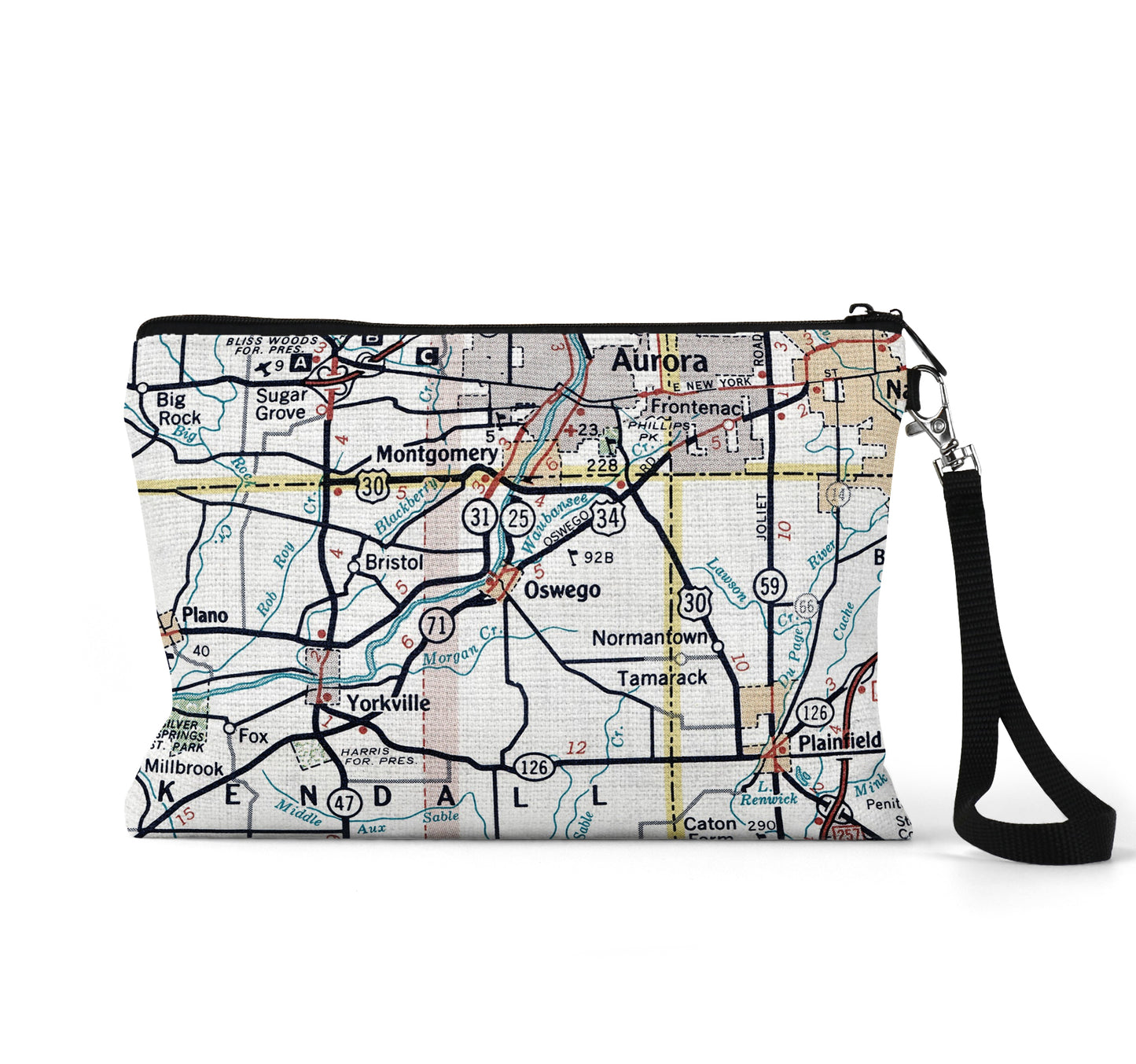 Oswego Illinois map wristlet travel pouch