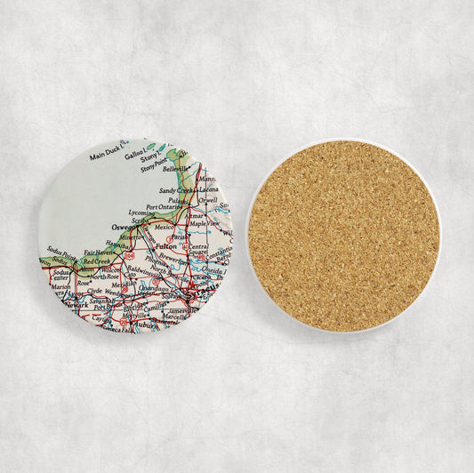Oswego New York Map Coasters | Set of 4 Vintage Oswego New York Drink Coasters | Travel-Inspired Home Decor