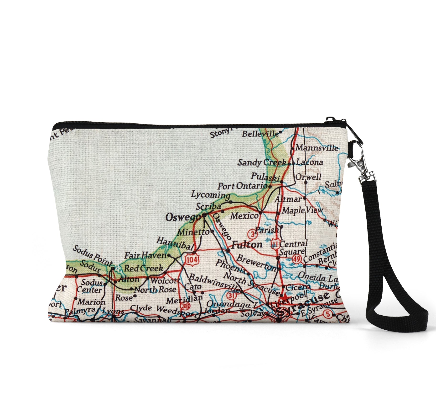 Oswego New York map wristlet travel pouch