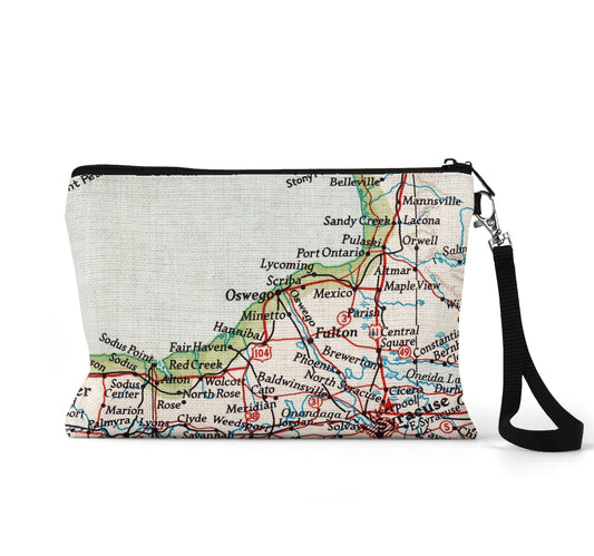 Oswego New York map wristlet travel pouch