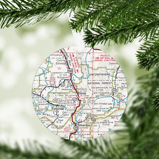 Ouray Colorado Vintage Map Ornament