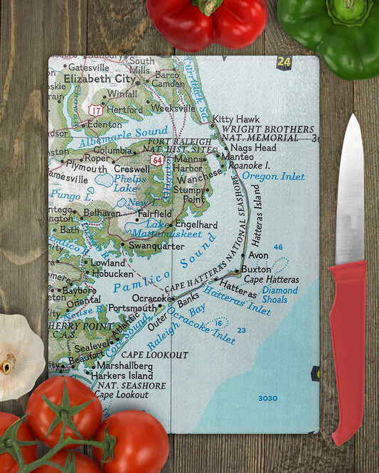 Outer Banks Map Cutting Board | Vintage OBX Kitchen Decor | Coastal Functional Art