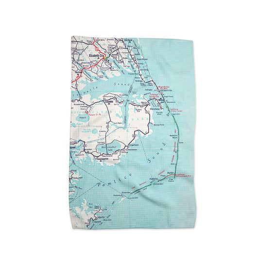 Outer Banks North Carolina Map Tea Towel | Vintage OBX Coastal Kitchen Towel