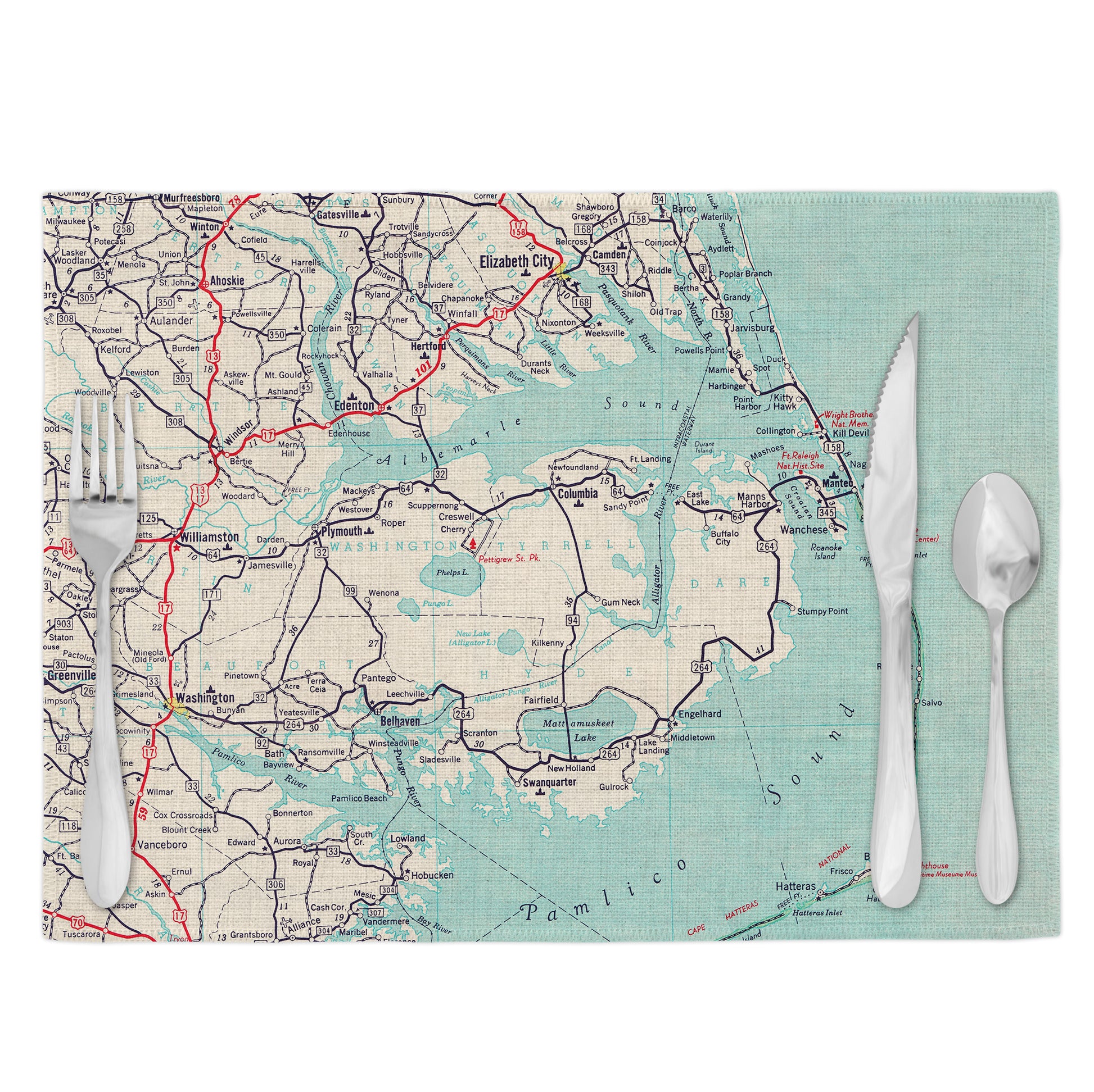 Outer Banks North Carolina Vintage Map Placemats Set of 4
