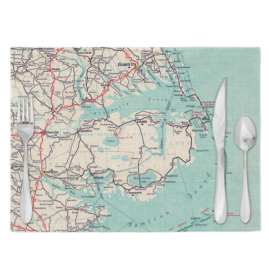 Outer Banks North Carolina Vintage Map Placemats Set of 4