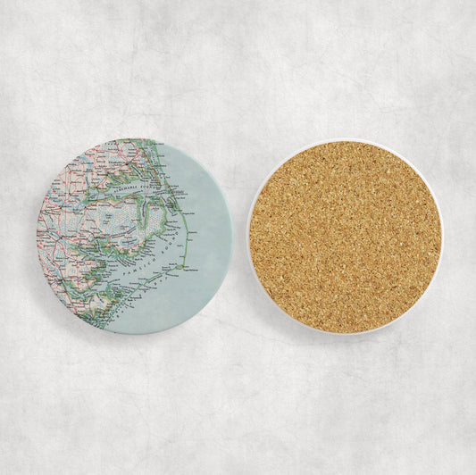 Outer Banks North Carolina Map Coasters | Set of 4 Vintage Outer Banks North Carolina Drink Coasters | Travel-Inspired Home Decor