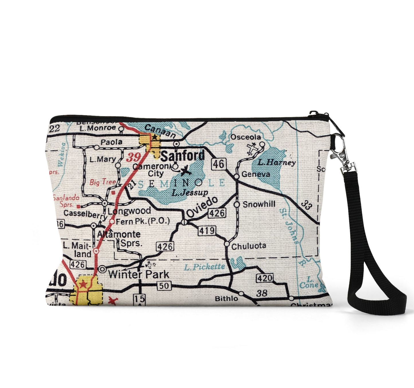 Oviedo Florida map wristlet travel pouch