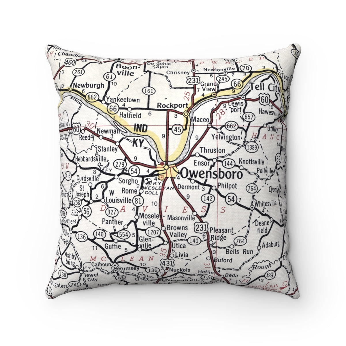 Owensboro Kentucky vintage map pillow