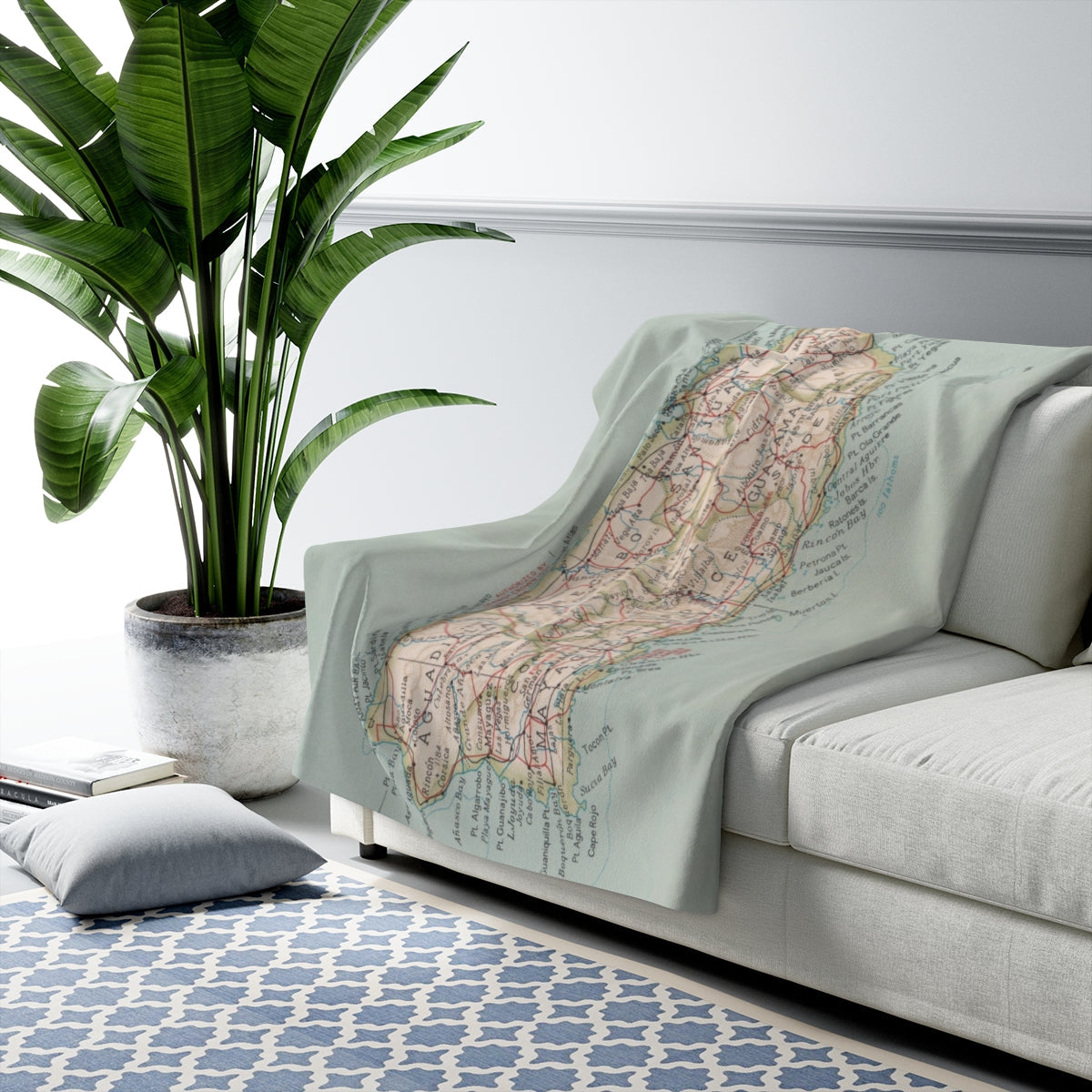 Puerto Rico Map Sherpa Fleece Blanket | Cozy Travel Throw