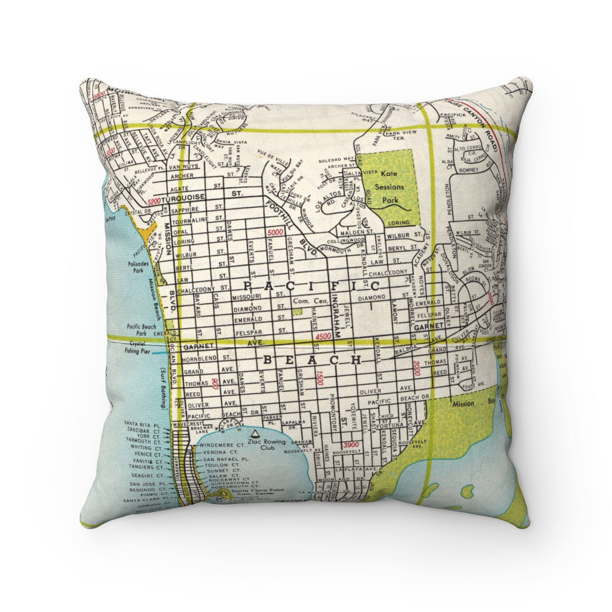 Pacific Beach California vintage map pillow