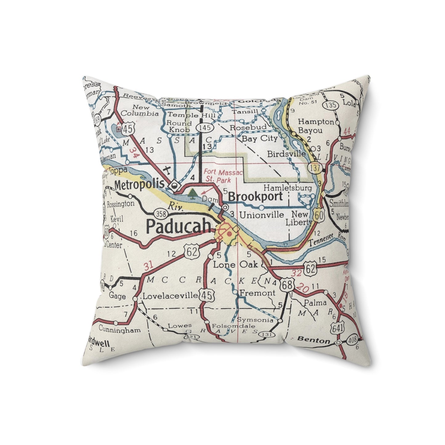 Paducah Kentucky vintage map pillow