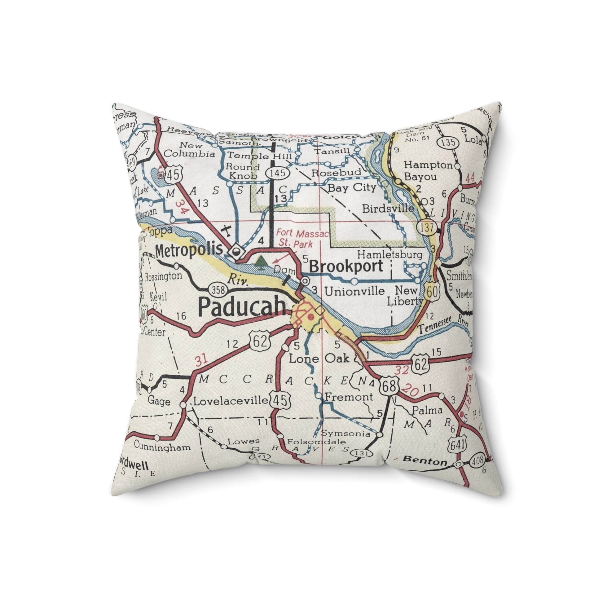Paducah Kentucky vintage map pillow