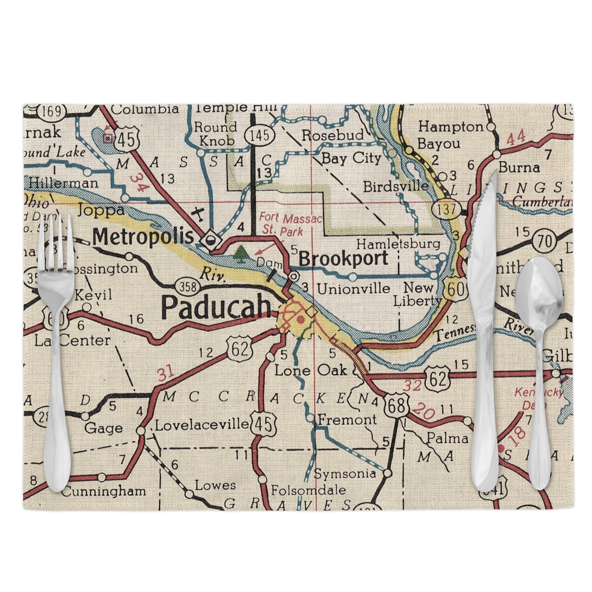 Paducah Kentucky Vintage Map Placemats Set of 4