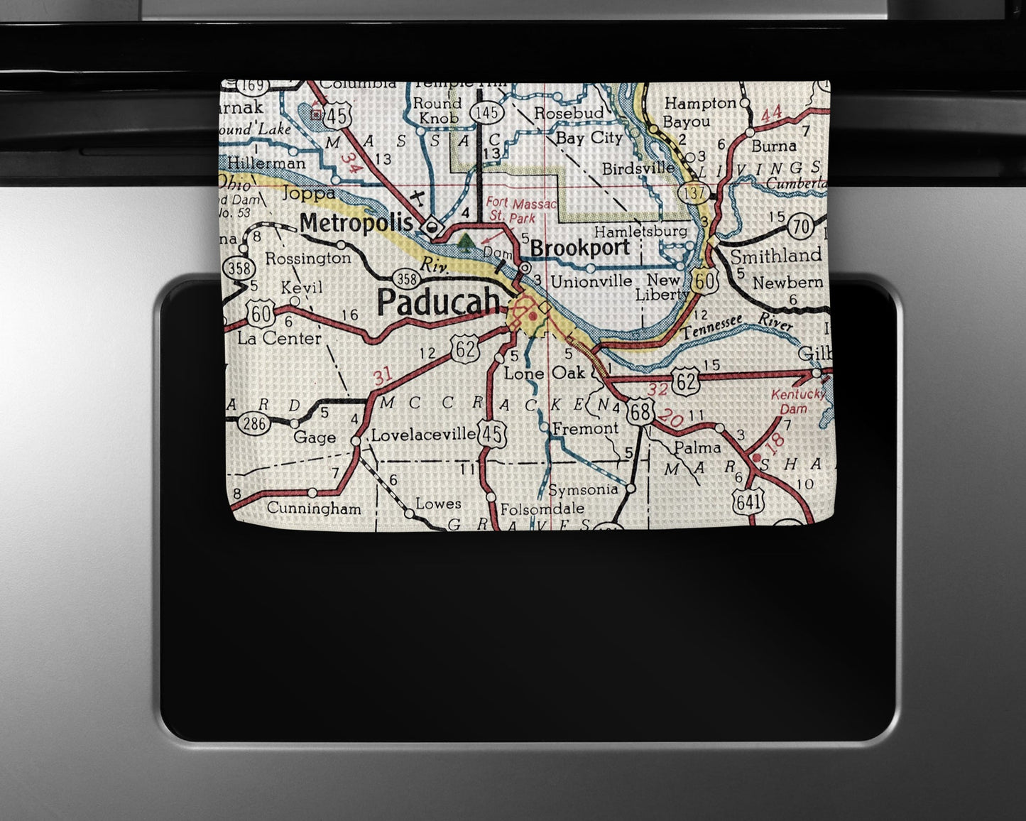 Paducah Kentucky Map Tea Towel | Waffle-Weave Kitchen Towel Gift